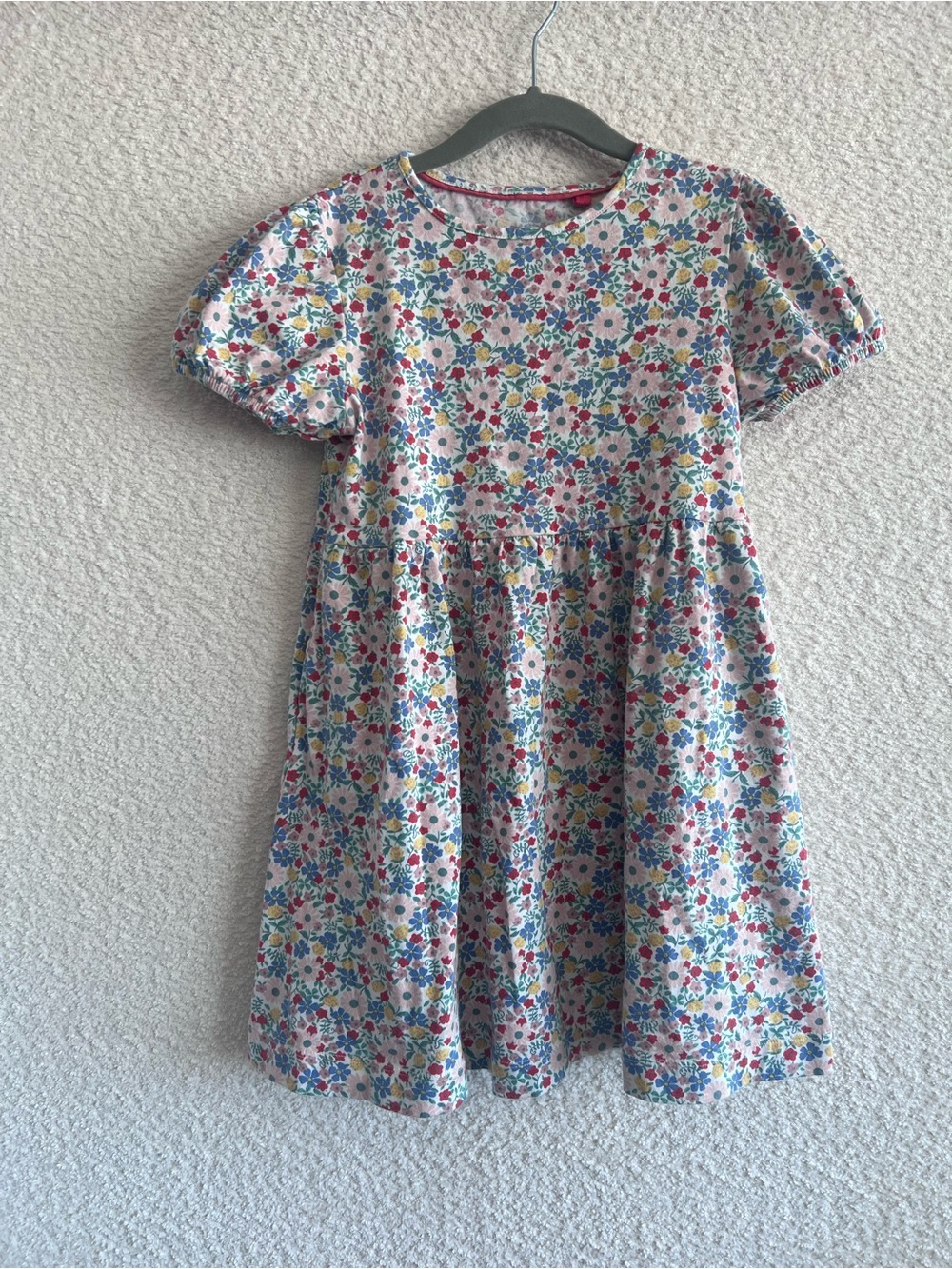 Mini Boden Girls Flowers Dress Puff Sleeves Size 7-8 Years